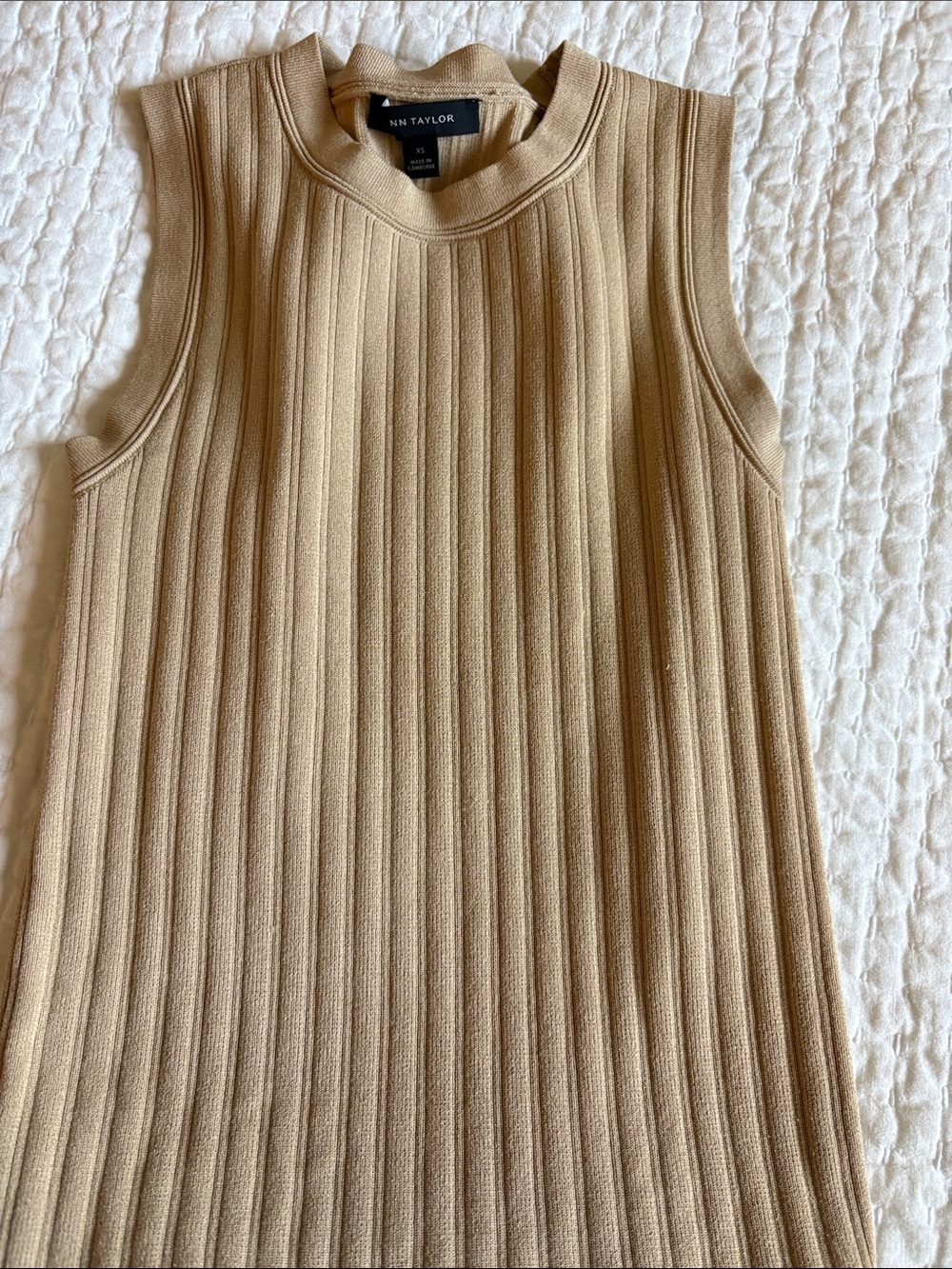 Ann Taylor Sleeveless Ribbed Knit Top - Beige